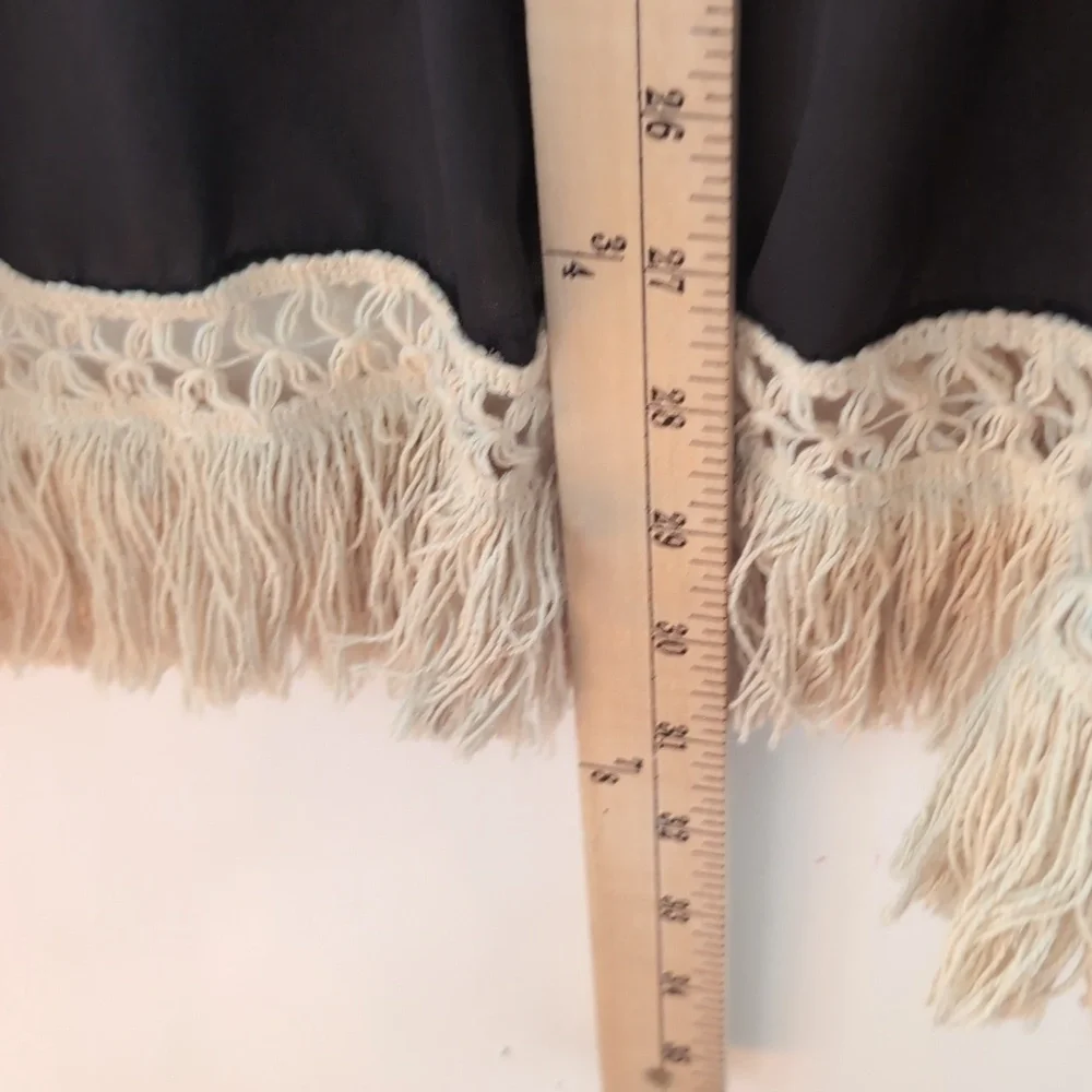 Elegant Black Fringe Kimono Up to Size Large